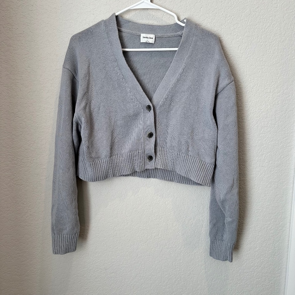 Aritzia Sunday Best Grey Cotton/Cashmere Cropped Cardigan Sweater - Size M - EUC